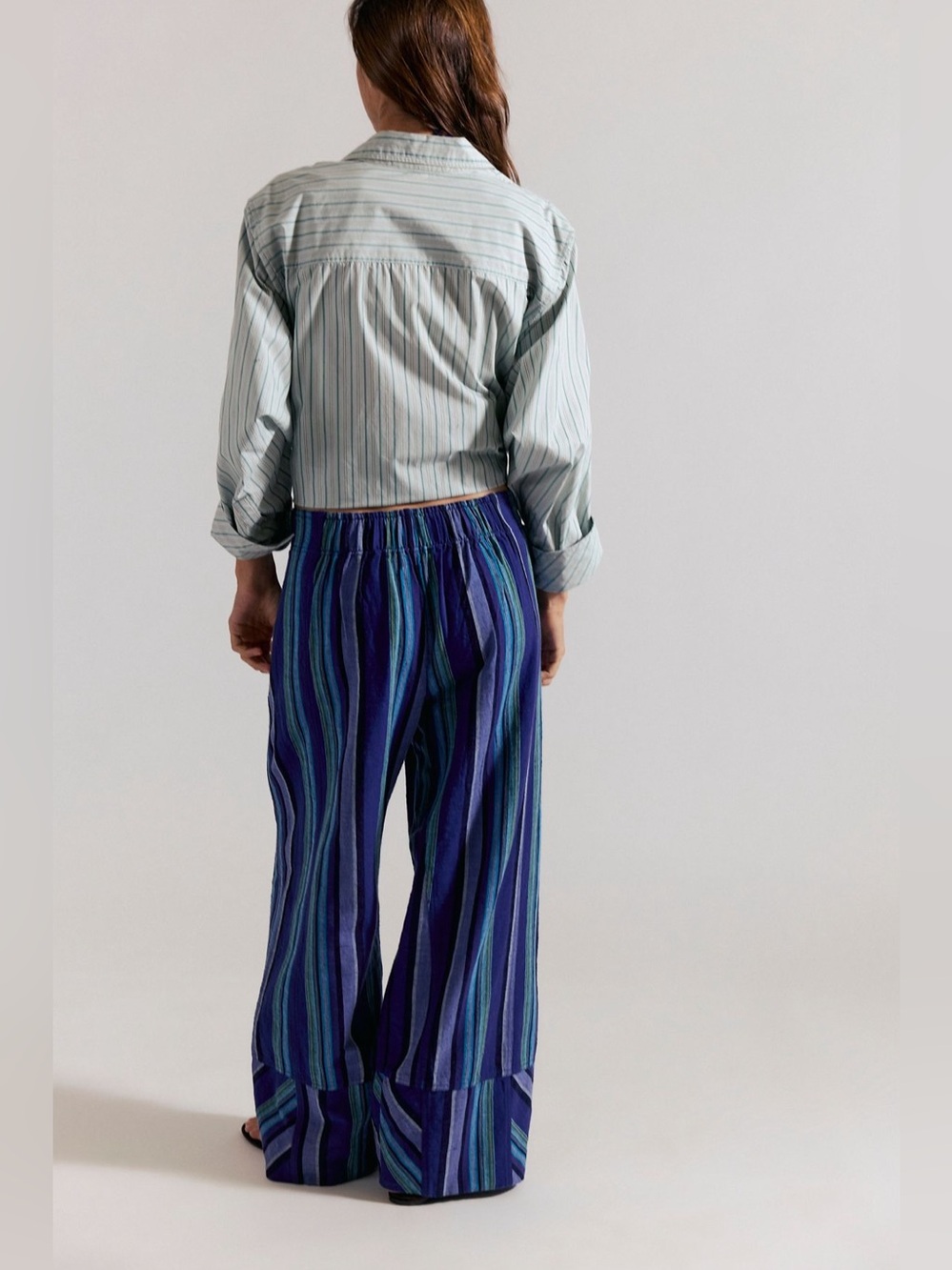 NWOT Free People Blue Striped Wide-Leg Pants - Picture 7 of 15